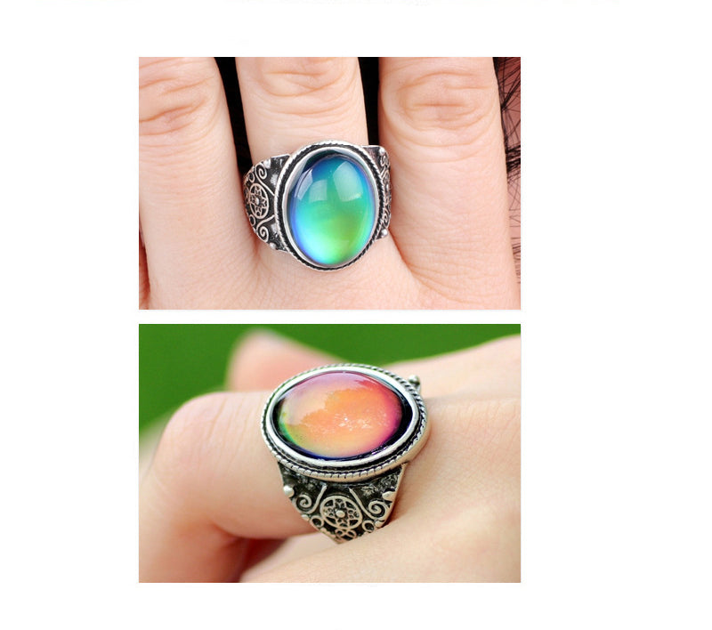 Retro Mood Ring Silver Plating, Handmade Oval Mood Rings Color Changing For / Women / Men / Adults - Birthday Gift, Christmas, Fun Gift