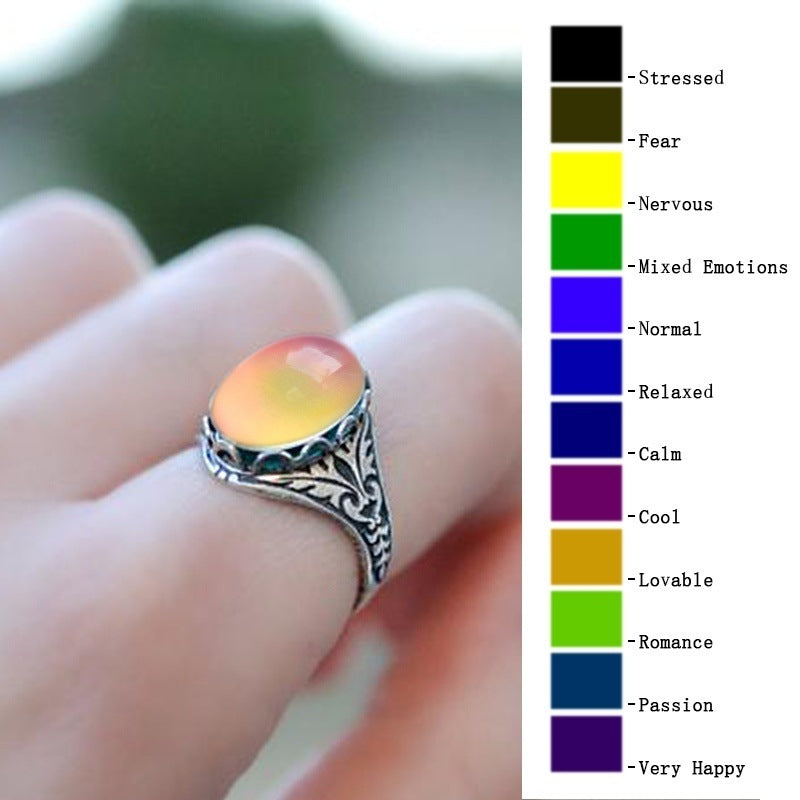 Mood Ring Antique Silver Plating, Oval Mood Rings Color Changing Ring For Kids / Men Women / Adults - Birthday Gift, Friendship, Fun Gift