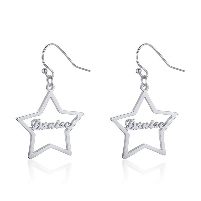 Women 's Custom Star Hoop Name Earrings Personalized Punk Jewelry