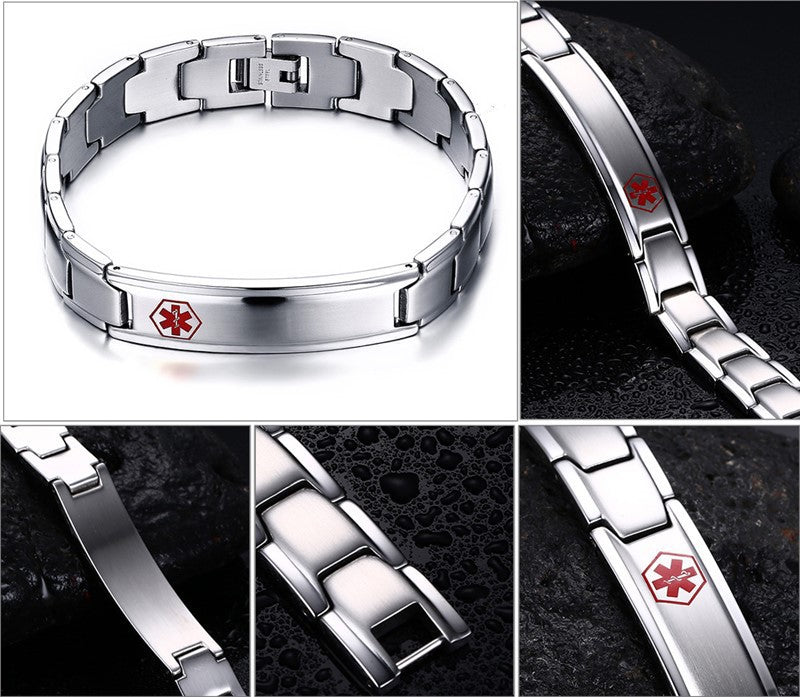 Men's Medical Alert ID Bracelet Bangle Jewelry Stainless Steel Metal 8.5inch Engraved