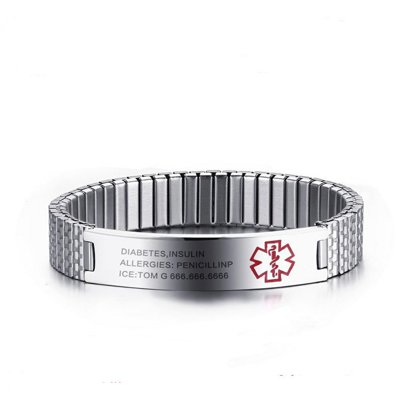 Women Men's Stainless Steel Medical Alert ID Stretch Bracelet