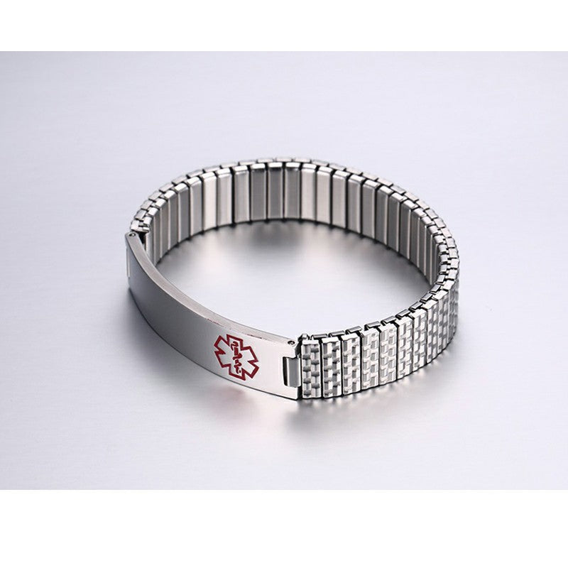 Women Men's Stainless Steel Medical Alert ID Stretch Bracelet