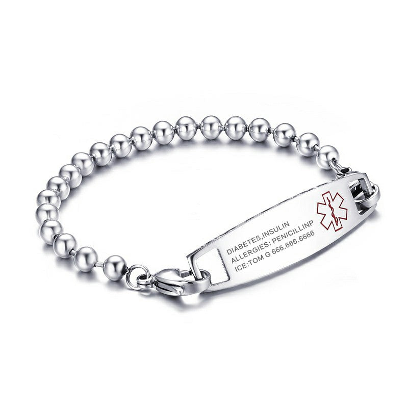 Medical Identification Bracelet Bangle Engrave Name Stainless Steel Customization Jewelry