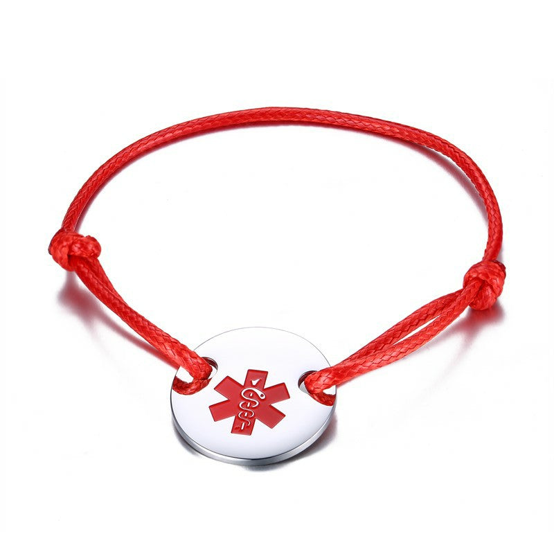 Medical Alert ID Star of Life Bracelet Stainless Steel Coin Adjustable Rope Bangle