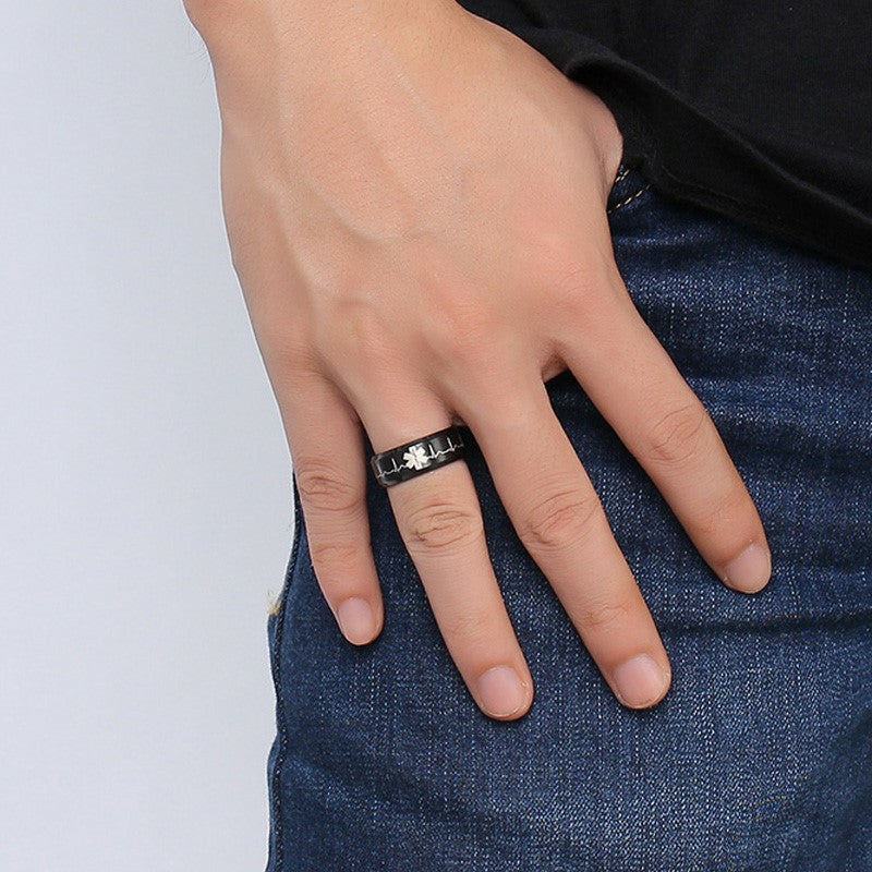 Medical Identification Rings for Men Jewelry Punk Black 8MM Stainless Steel ID Ring