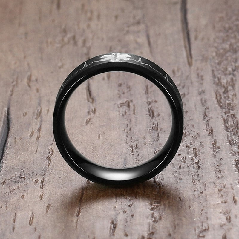 Medical Identification Rings for Men Jewelry Punk Black 8MM Stainless Steel ID Ring