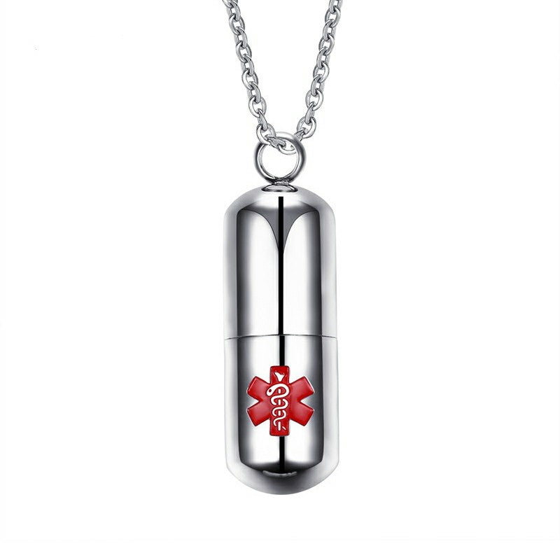 Personalized Pill Shape Container Holder Openable Bottle Medical Necklaces & Pendants