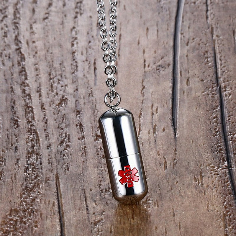 Personalized Pill Shape Container Holder Openable Bottle Medical Necklaces & Pendants