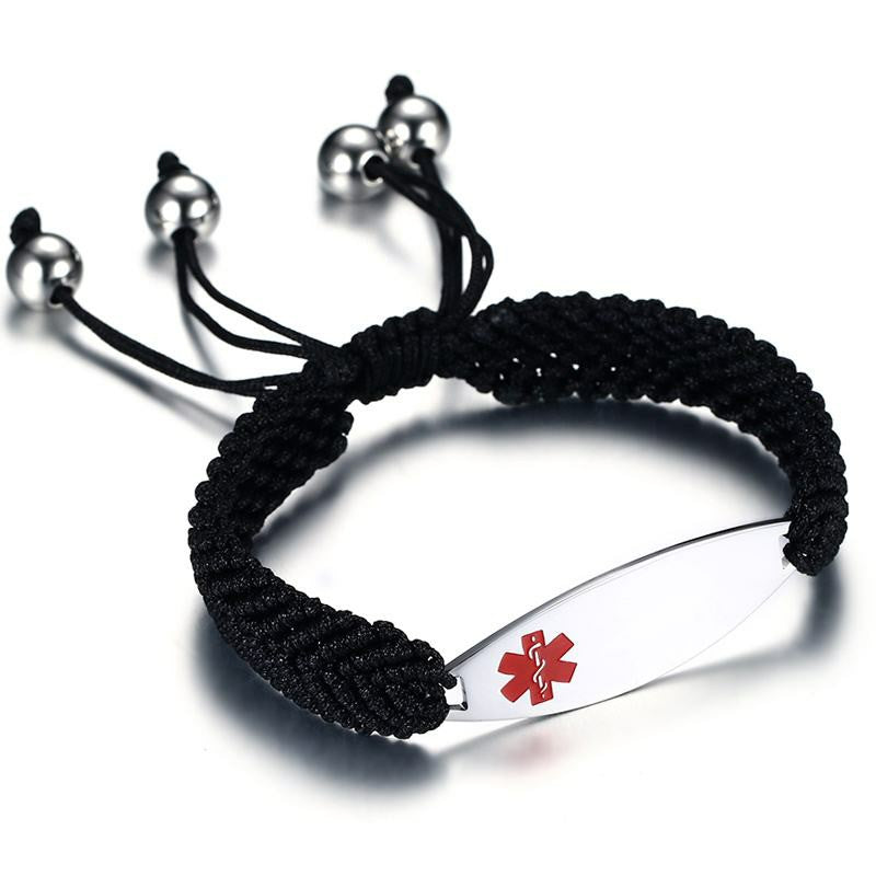 Engraving Medical Bracelets ID for Women Stainless Steel Emergency Alert Jewelry Braided Chain