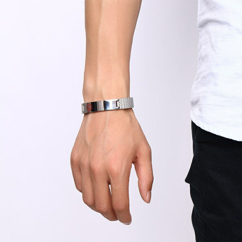 Women Men's Stainless Steel Medical Alert ID Stretch Bracelet