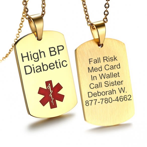 Customized Pendant Medical Alert ID Gold/Silver/Black Necklace for Women Men