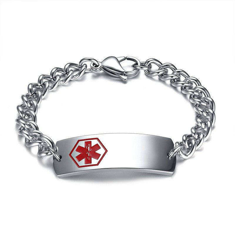 15mm Engraving Medical Alert ID Bracelets For Men Stainless Steel Rod Of Asclepius Emergency