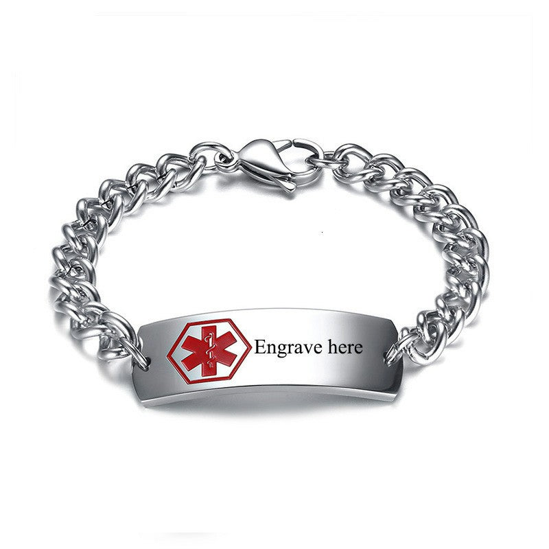 15mm Engraving Medical Alert ID Bracelets For Men Stainless Steel Rod Of Asclepius Emergency