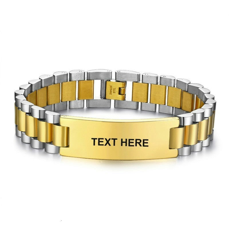 Men's Personalized ID Bracelet Engraving Words Chain Link Bracelet 15mm Wide Chunky Bracelets