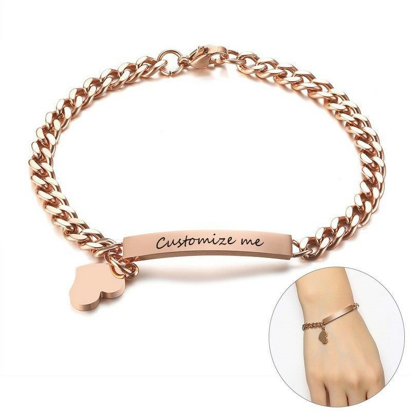 Women's Elegant Personalize ID Bar Coordinate Bracelets Heart Charm Bangle