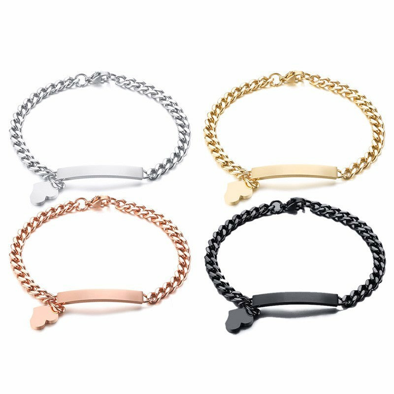 Women's Elegant Personalize ID Bar Coordinate Bracelets Heart Charm Bangle