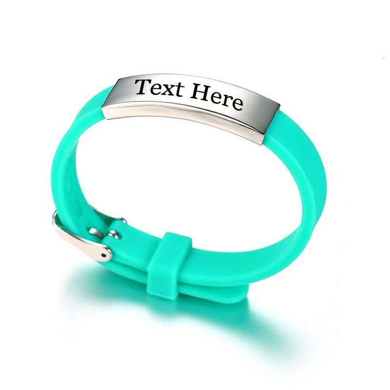 Women Men's Green Silicone Bracelet Personalize ID Tag Wrist Jewelry