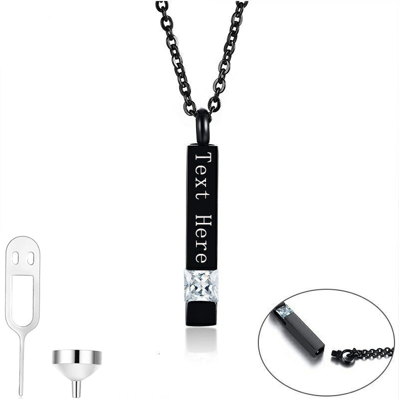 Men Women Custom Name Love Urn Necklace For Ashes Vertical Cube Bar Pendant Black