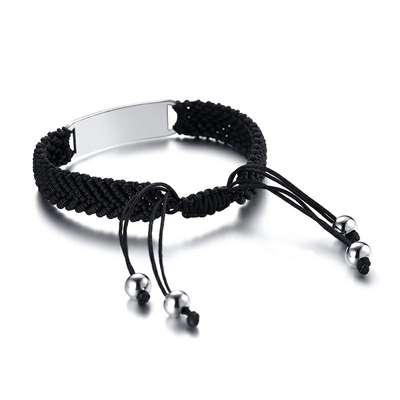 Men's Custom Engrave Medical Alert ID Bracelets with Black Braided Rope Chain