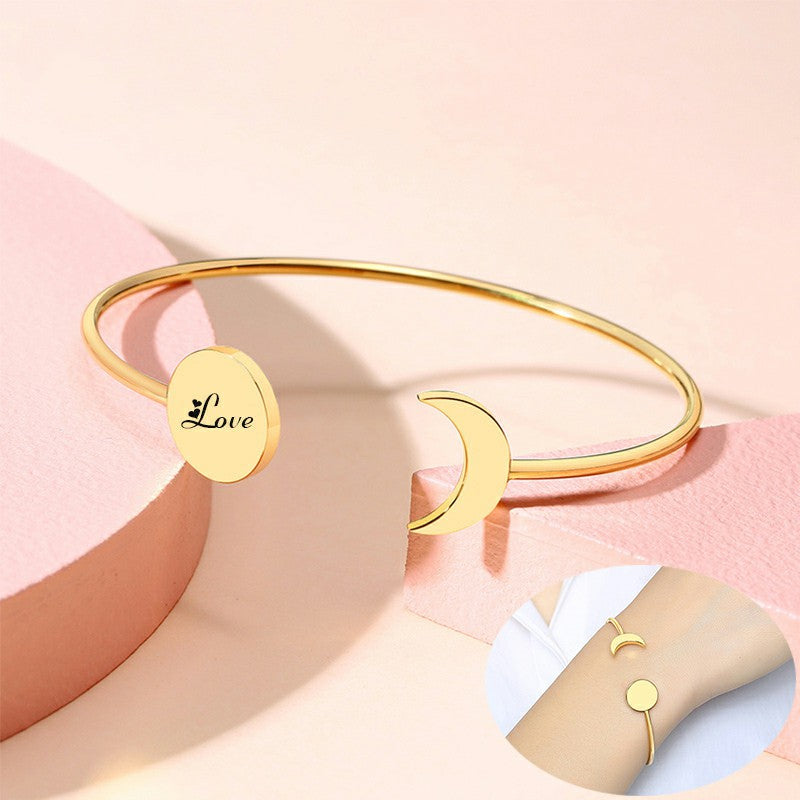 Women Trendy Sun and Moon Charm Cuff Bangle Personalized Bracelet Custom Jewelry