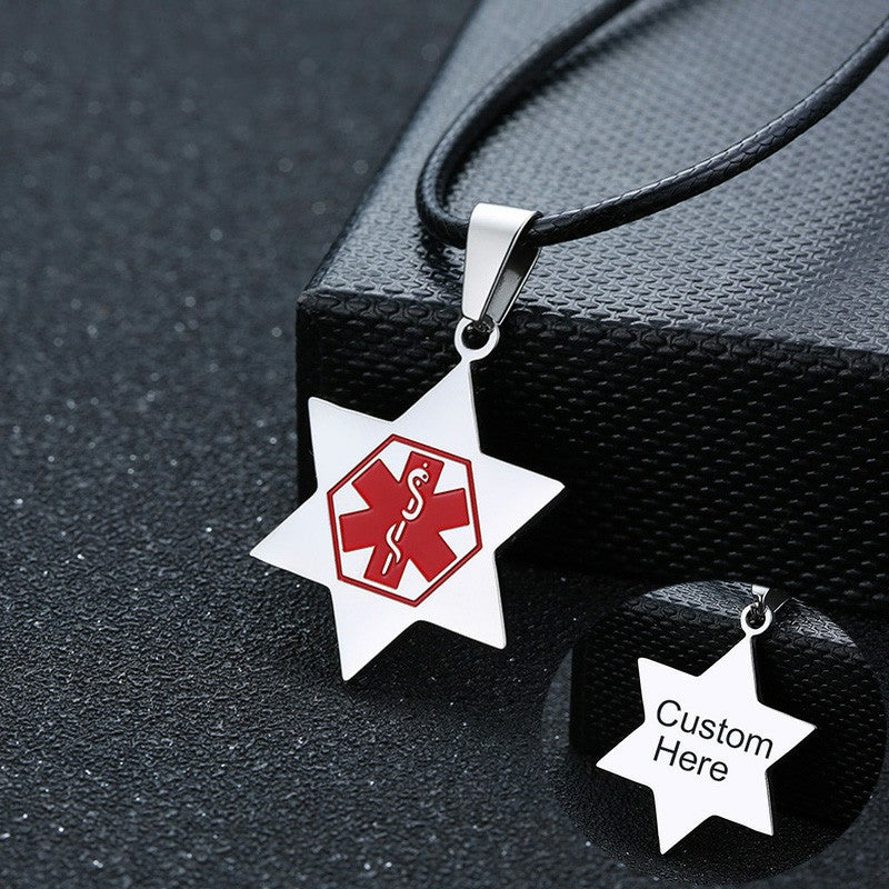 Men's Personalize Medical Star of David Pendant Necklaces Custom ICE Info