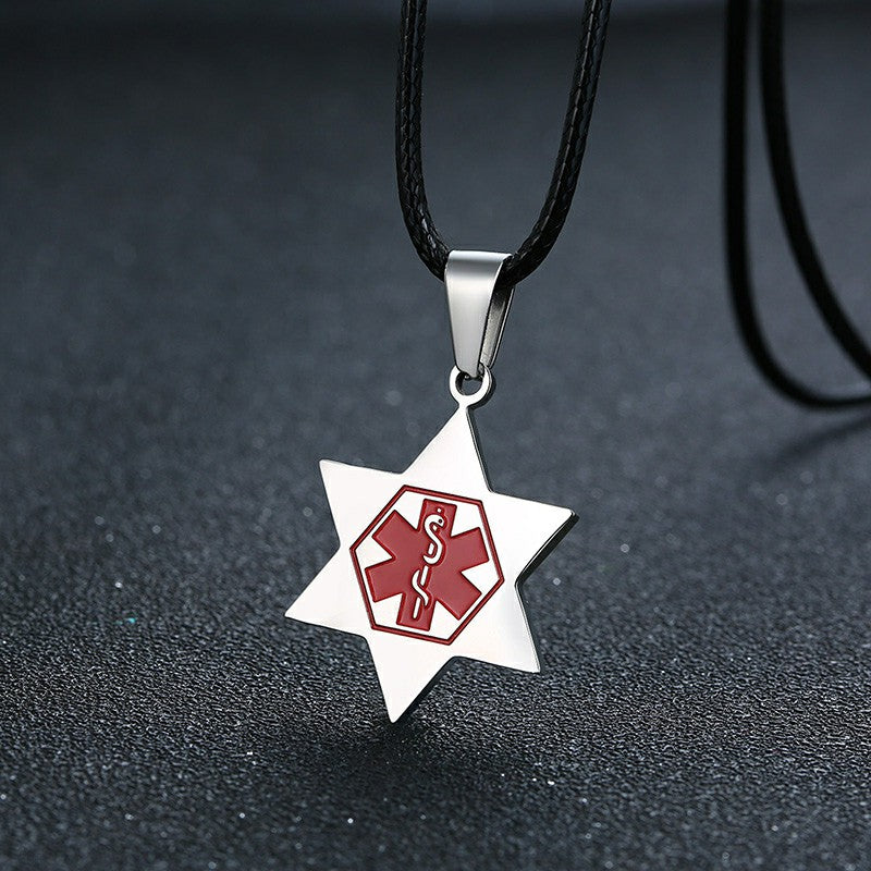 Men's Personalize Medical Star of David Pendant Necklaces Custom ICE Info