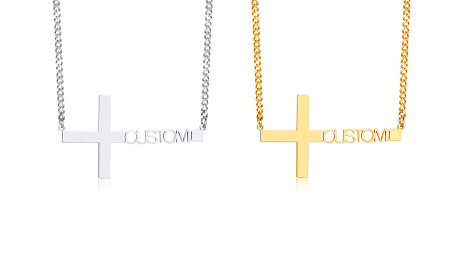 Custom Cross Name Necklace for Women Men Punk Religious Prayer Name Pendant