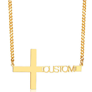 Custom Cross Name Necklace for Women Men Punk Religious Prayer Name Pendant