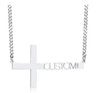 Custom Cross Name Necklace for Women Men Punk Religious Prayer Name Pendant