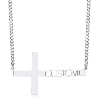 Custom Cross Name Necklace for Women Men Punk Religious Prayer Name Pendant