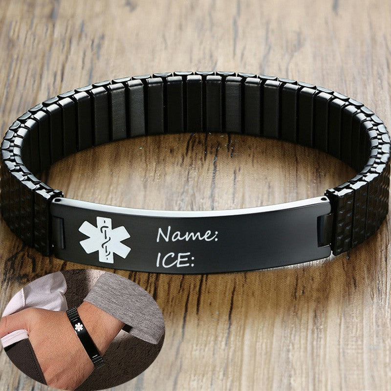 Elastic Medical Alert ID Bracelet for Women Men Emergency Personalize Jewelry