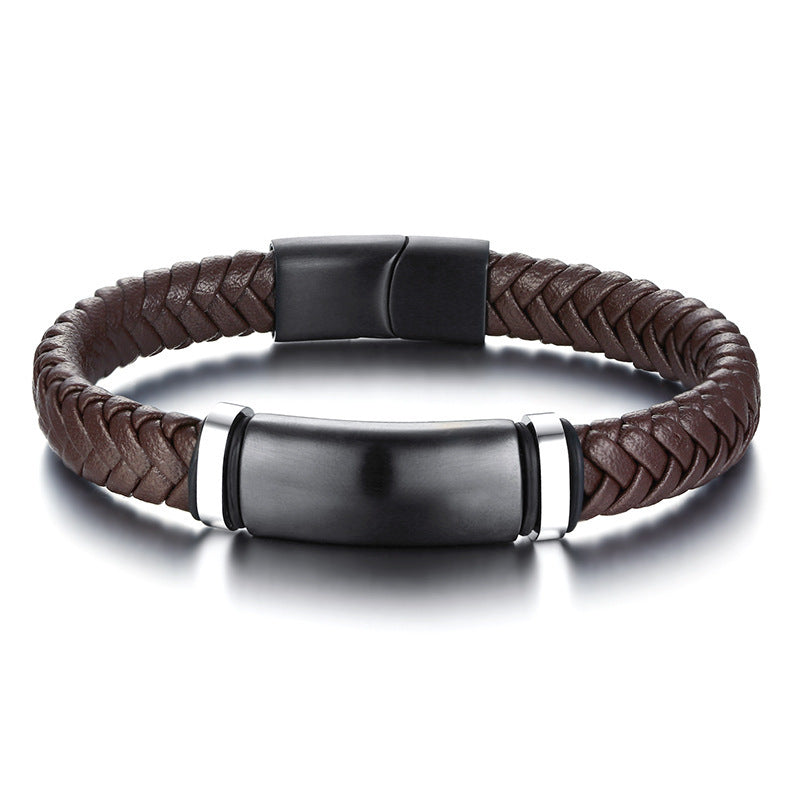 Men's Personalized Leather Bracelets with Black ID Bar Custom Jewelry