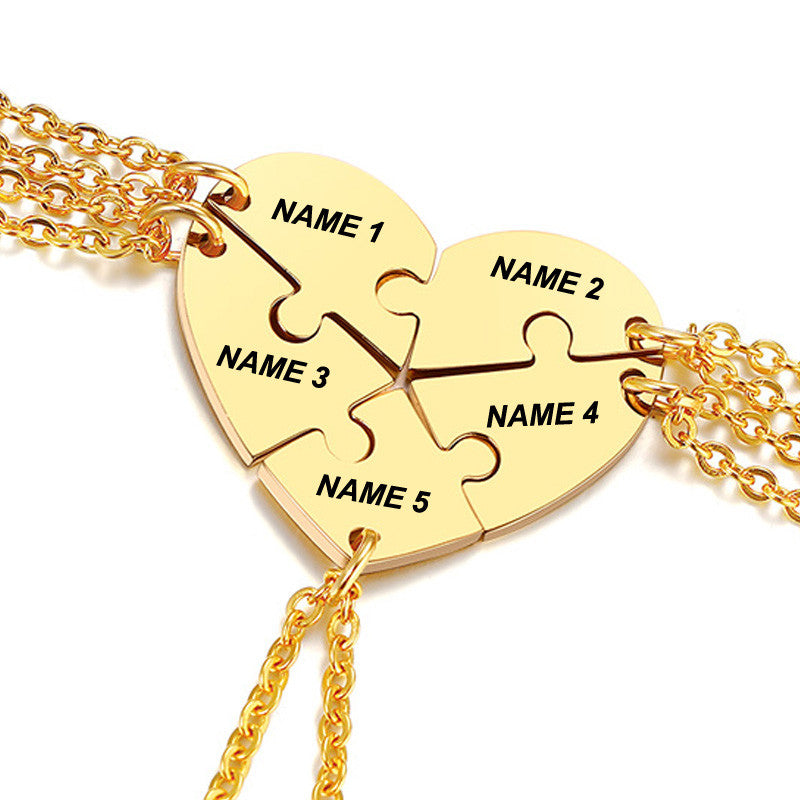 Family Name Heart Pendants Personalized Puzzle Statement Jewlery BFF Necklaces for 5