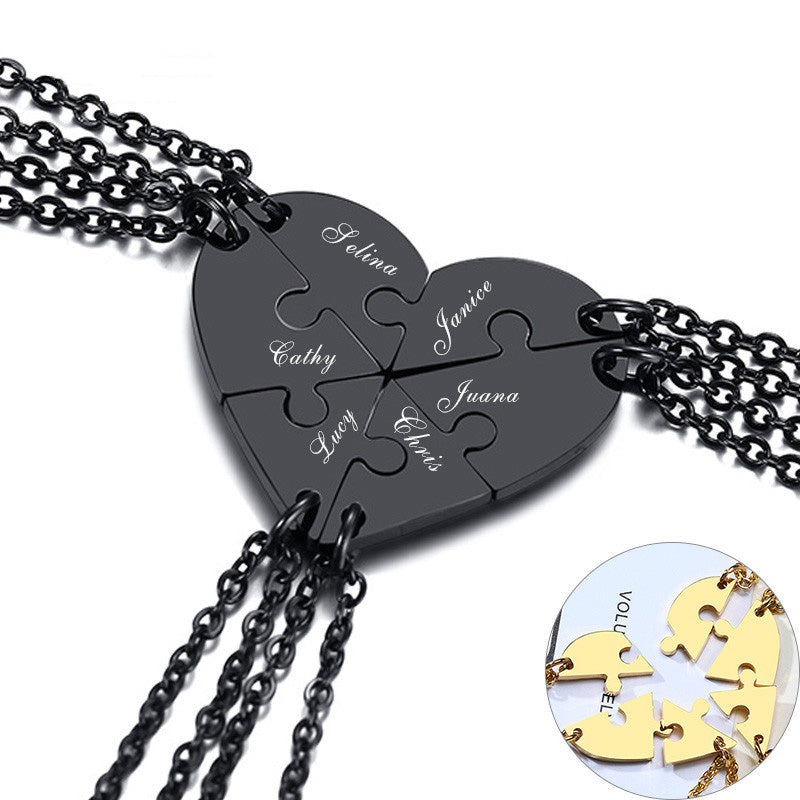 Family Name Heart Pendants Personalized Puzzle Statement Jewlery BFF Necklaces for 6