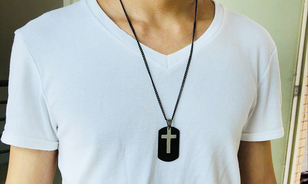 Personalized Black Men Personalized Cross Necklace Double Pendant Punk Jewelry