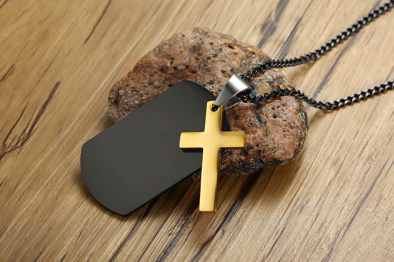 Personalized Black Men Personalized Cross Necklace Double Pendant Punk Jewelry