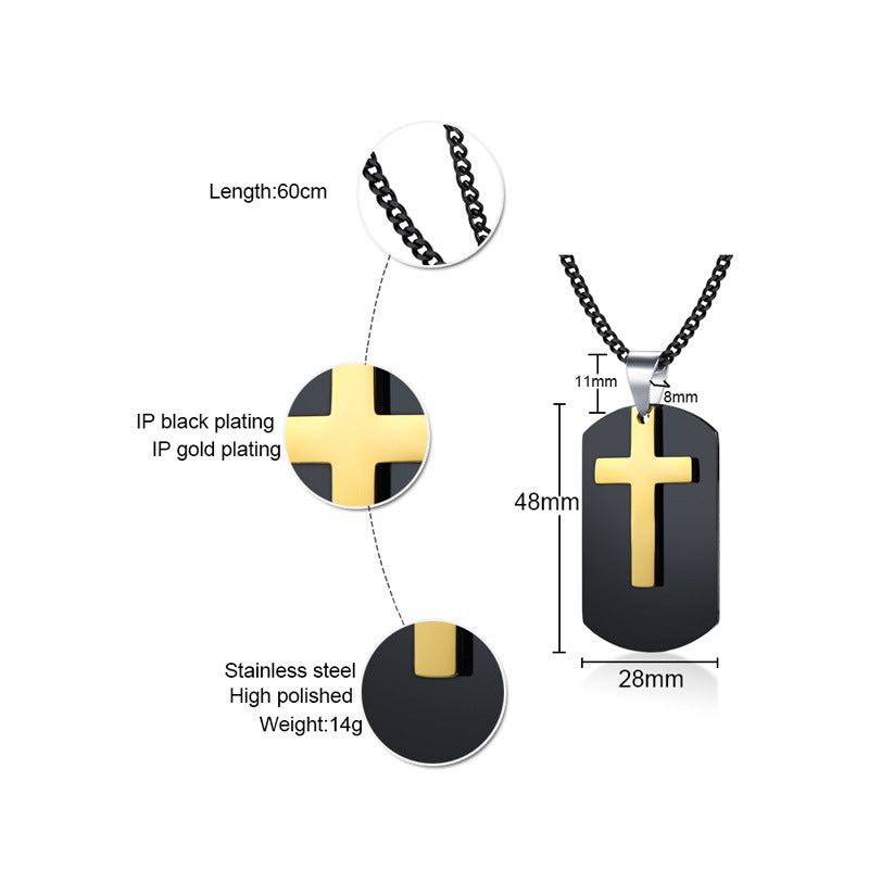 Personalized Black Men Personalized Cross Necklace Double Pendant Punk Jewelry