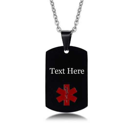 Customized Pendant Medical Alert ID Gold/Silver/Black Necklace for Women Men