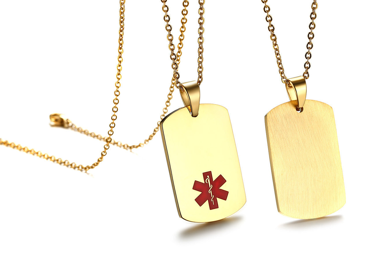 Customized Pendant Medical Alert ID Gold/Silver/Black Necklace for Women Men