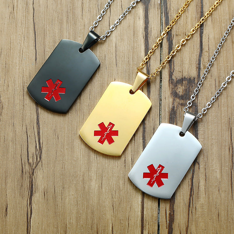 Customized Pendant Medical Alert ID Gold/Silver/Black Necklace for Women Men