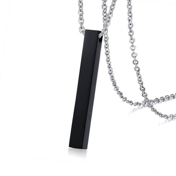 Personalized Name Bar Necklace for Women Men Vertical Cylindrical Glossy Pendant