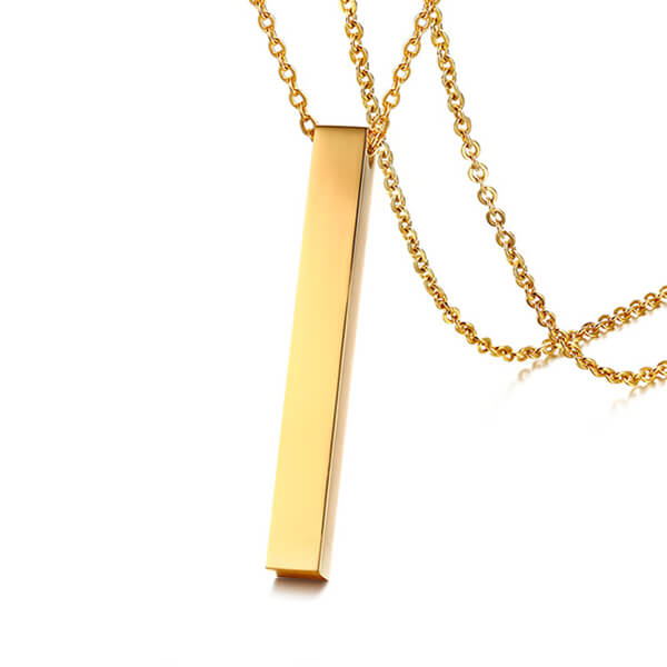 Personalized Name Bar Necklace for Women Men Vertical Cylindrical Glossy Pendant