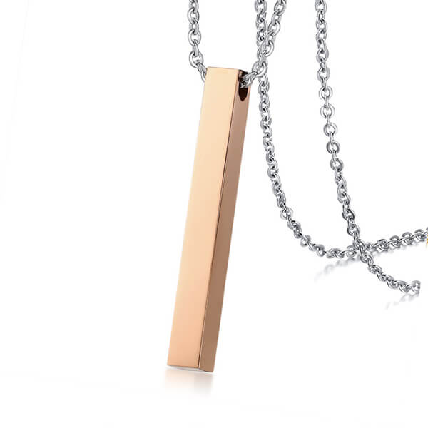 Personalized Name Bar Necklace for Women Men Vertical Cylindrical Glossy Pendant