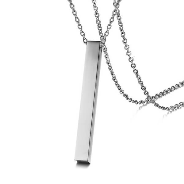 Personalized Name Bar Necklace for Women Men Vertical Cylindrical Glossy Pendant